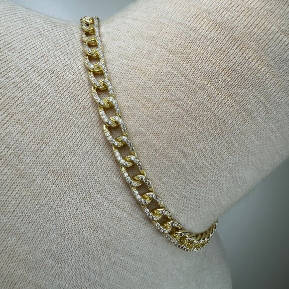 Gold Tone Curb Chain with Rhinestones Necklace 18" - Picture 3 of 5